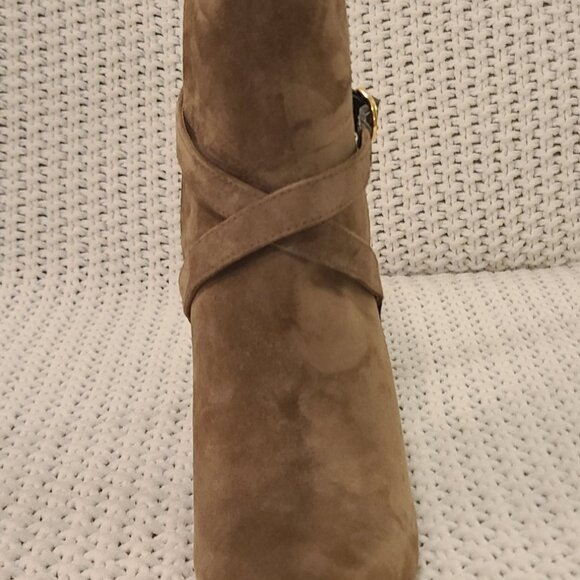 Ralph Lauren Purple Label Jensynn Calf-Suede Tan Heeled Bootie - Picture 6 of 11